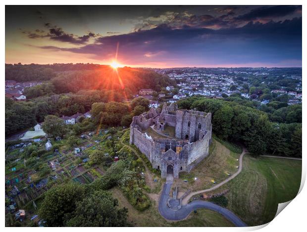 Oystermouth Castle by drone Print by Leighton Collins