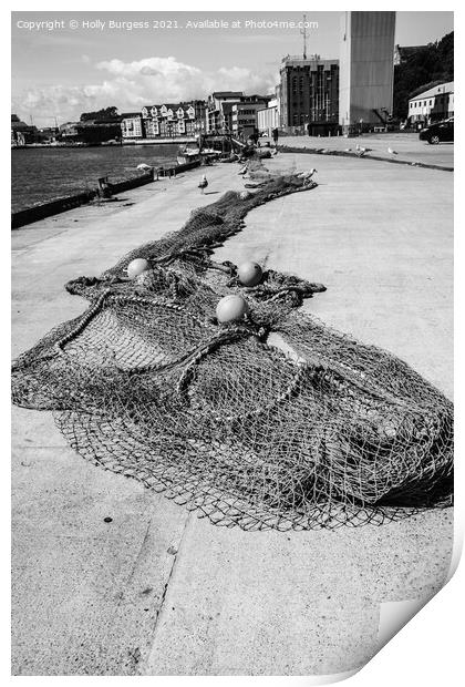 North Shields fish quay, laying the nets to dry Print by Holly Burgess