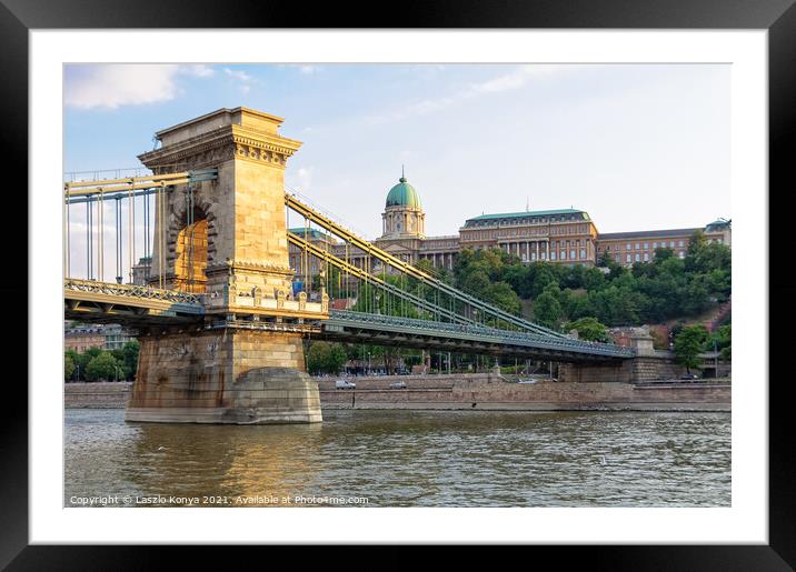 Buda Castle and Chain Bridge - Budapest Framed Mounted Print by Laszlo Konya