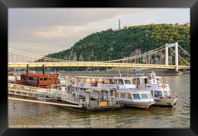 River cruise ships - Budapest Framed Print by Laszlo Konya