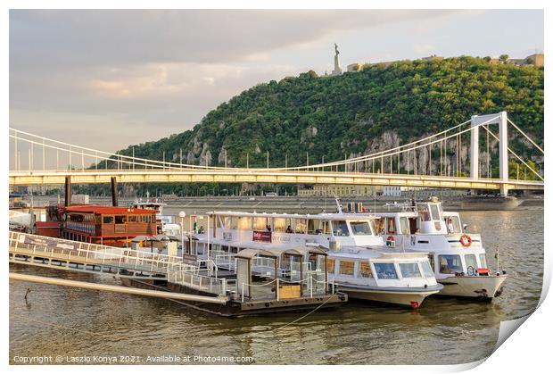 River cruise ships - Budapest Print by Laszlo Konya