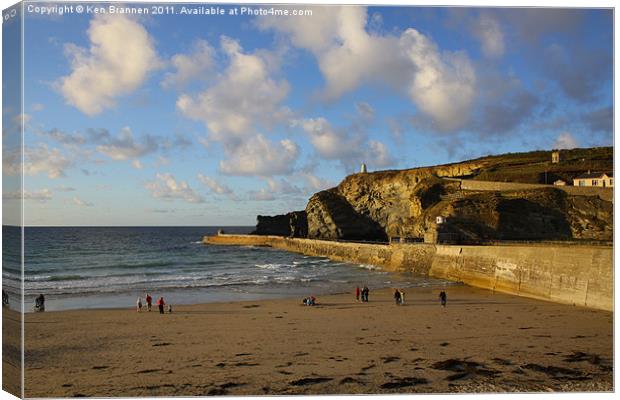 Portreath Beach and Harbour Wall Canvas Print by Oxon Images