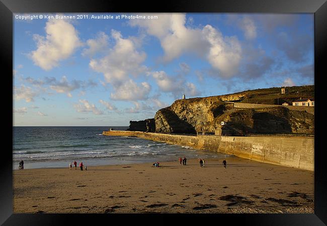 Portreath Beach and Harbour Wall Framed Print by Oxon Images