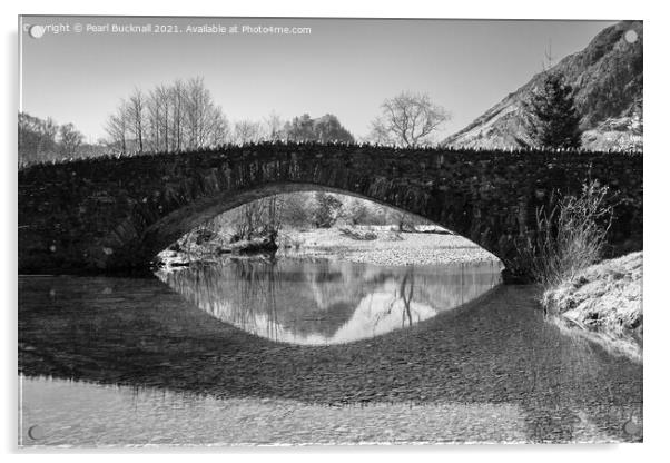 Grange Bridge Borrowdale Lake District Mono Acrylic by Pearl Bucknall