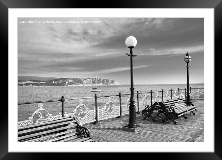 Swanage Pier and Ballard Down Framed Mounted Print by Chris Harris