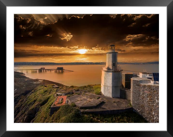 Sunset over Mumbles Lighthouse Framed Mounted Print by Leighton Collins