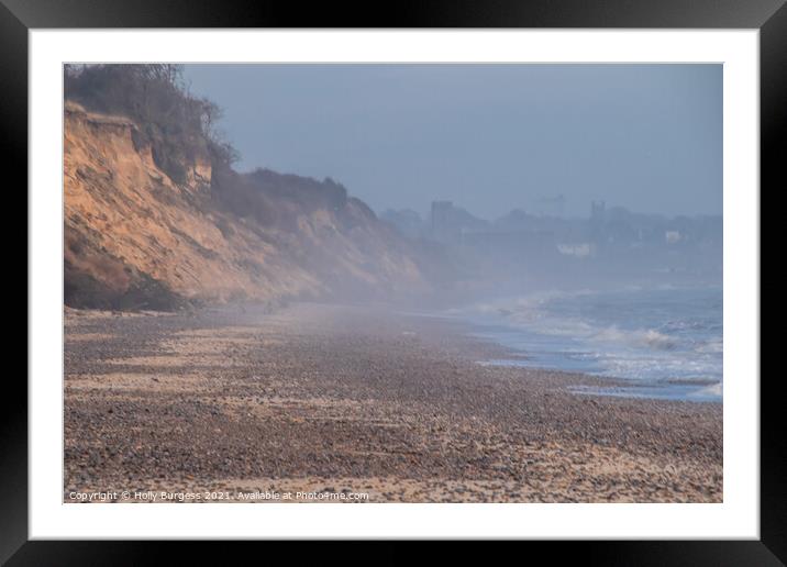 Lowestoft beach on a misty morning as the tide was going out  Framed Mounted Print by Holly Burgess