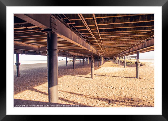 Yarmouth Pier looking from underneath on the beach Framed Mounted Print by Holly Burgess