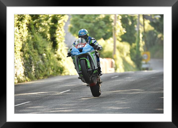 2016 IOM TT road races, Dean Harrison – Silicone Engineering Kawasaki Framed Mounted Print by Russell Finney