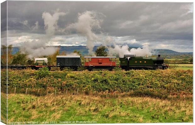 GWR 42XX no. 4270 heads east at Far Stanley with a freight train Canvas Print by Richard J. Kyte