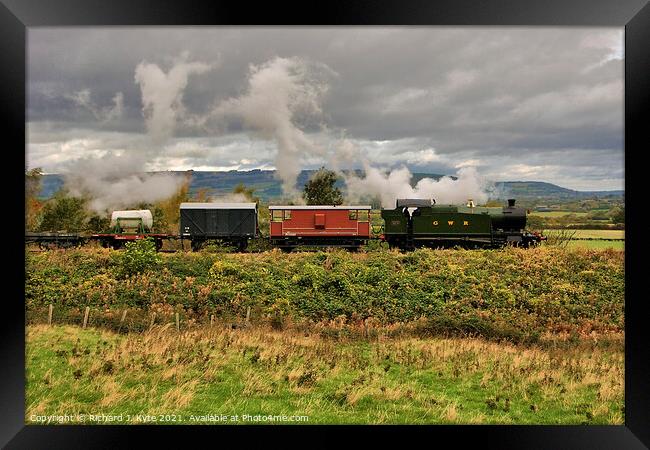 GWR 42XX no. 4270 heads east at Far Stanley with a freight train Framed Print by Richard J. Kyte