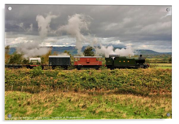GWR 42XX no. 4270 heads east at Far Stanley with a freight train Acrylic by Richard J. Kyte