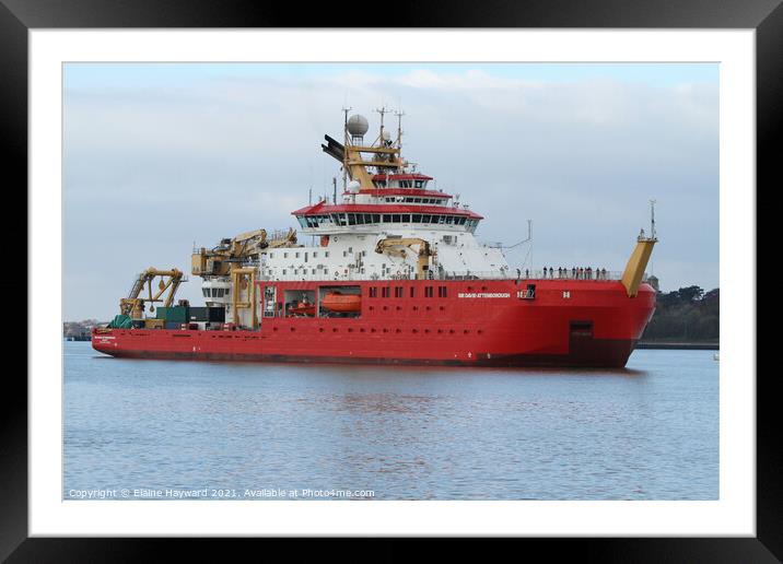RRS Sir David Attenborough departs from Harwich Framed Mounted Print by Elaine Hayward