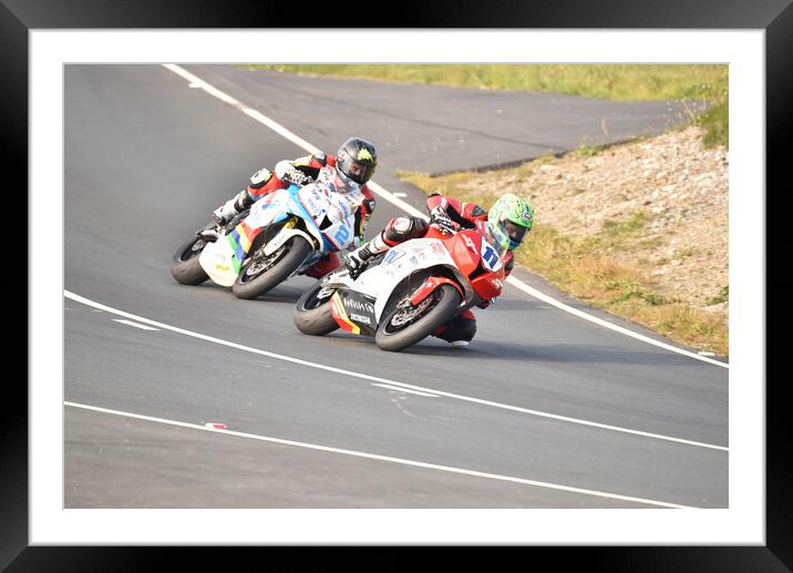 IOM TT road races, Cameron Donald leading Bruce Anstey Framed Mounted Print by Russell Finney