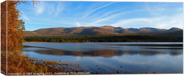 Loch Morlich Autumn Reflection Cairngorm Mountains Highland Scotland Canvas Print by OBT imaging