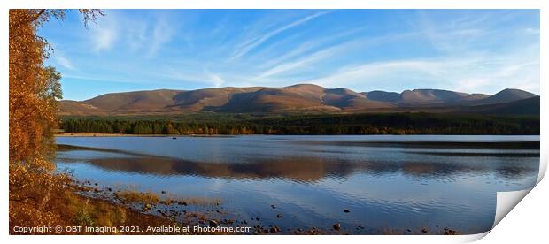 Loch Morlich Autumn Reflection Cairngorm Mountains Highland Scotland Print by OBT imaging