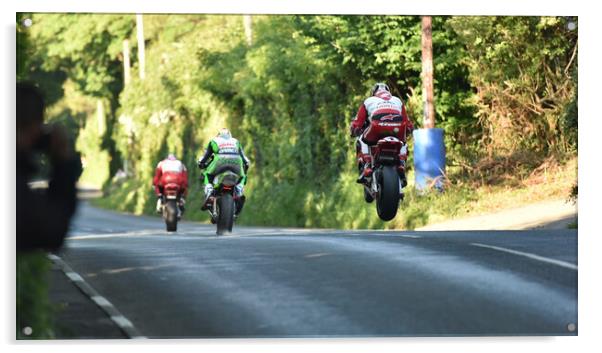 IOM TT road races, John McGuinness – Honda Racing Acrylic by Russell Finney