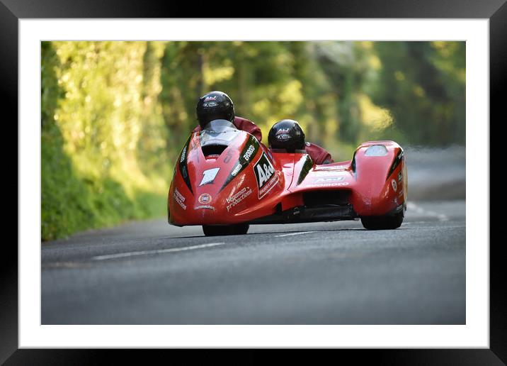 2016 IOM TT road races, Dave Molyneux/Dan Sayle sidecar racing Framed Mounted Print by Russell Finney