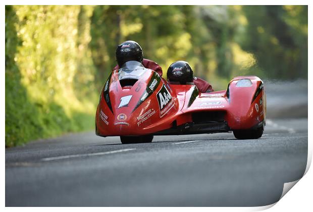 2016 IOM TT road races, Dave Molyneux/Dan Sayle sidecar racing Print by Russell Finney