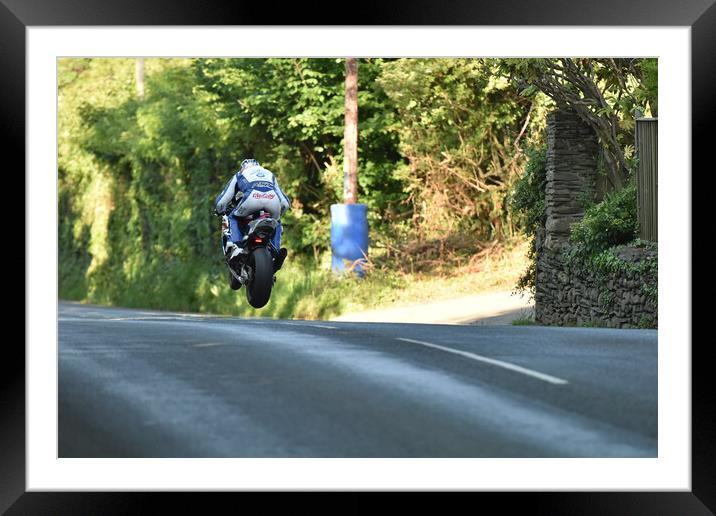 IOM TT road races, Ian Hutchinson – Tyco BMW Framed Mounted Print by Russell Finney