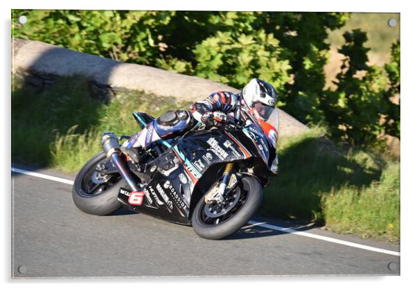 IOM TT road races, Micheal Dunlop racing Acrylic by Russell Finney