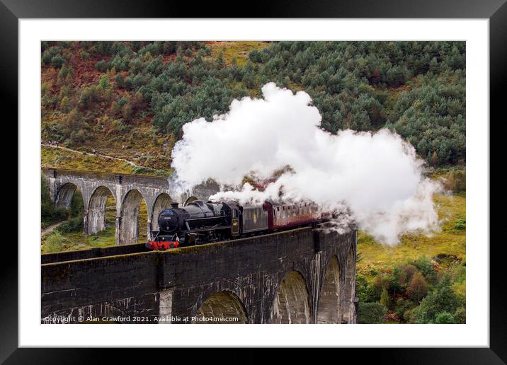 Steam Train on the Glenfinnan Viaduct, Scotland Framed Mounted Print by Alan Crawford