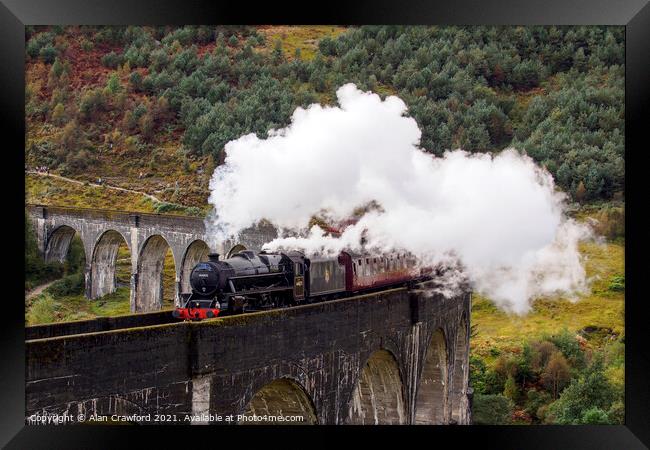 Steam Train on the Glenfinnan Viaduct, Scotland Framed Print by Alan Crawford