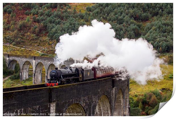 Steam Train on the Glenfinnan Viaduct, Scotland Print by Alan Crawford