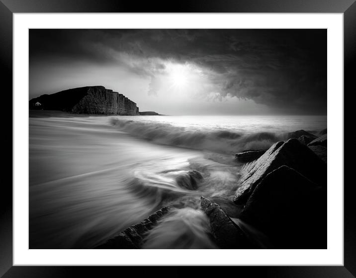 West Bay Black and White Framed Mounted Print by David Neighbour