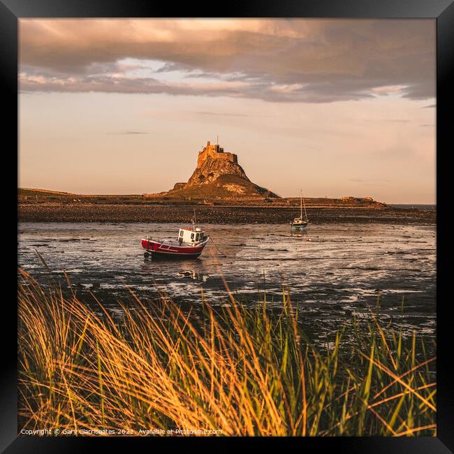 Lindisfarne Castle at Low Tide Framed Print by Gary Clarricoates
