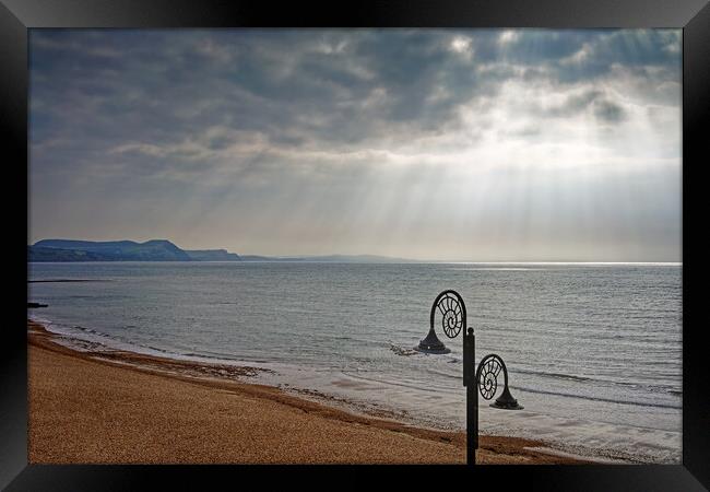 Lyme Bay Sun Rays Framed Print by Darren Galpin