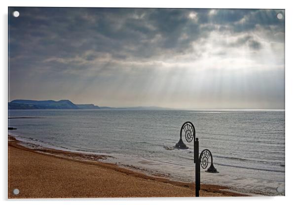Lyme Bay Sun Rays Acrylic by Darren Galpin