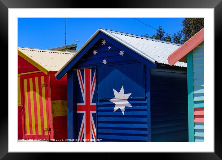 Brighton Beach Bathing Boxes in Melbourne, Victoria, Australia Framed Mounted Print by Chun Ju Wu