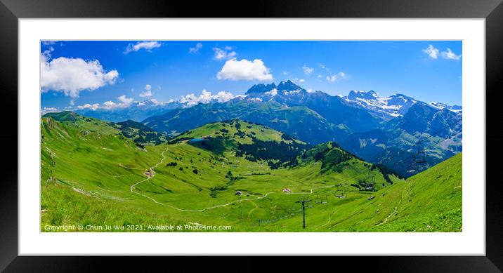 Panoramic landscape of mountains of Alps in summer with gondola lift in Portes du Soleil, Switzerland, Europe Framed Mounted Print by Chun Ju Wu