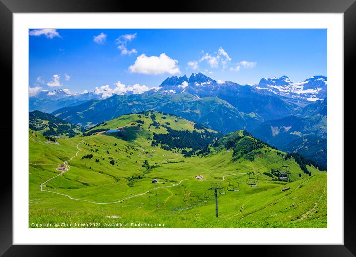 Landscape of mountains of Alps in summer with gondola lift in Portes du Soleil, Switzerland, Europe Framed Mounted Print by Chun Ju Wu