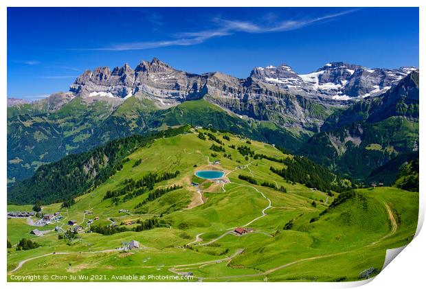 Landscape of mountains of Alps in summer with green meadow in Portes du Soleil, Switzerland, Europe Print by Chun Ju Wu