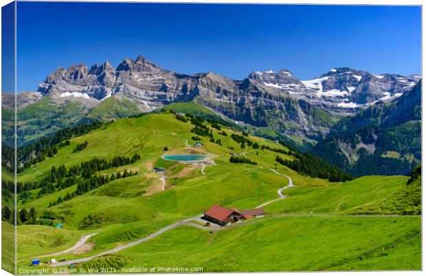 Landscape of mountains of Alps in summer with green meadow in Portes du Soleil, Switzerland, Europe Canvas Print by Chun Ju Wu