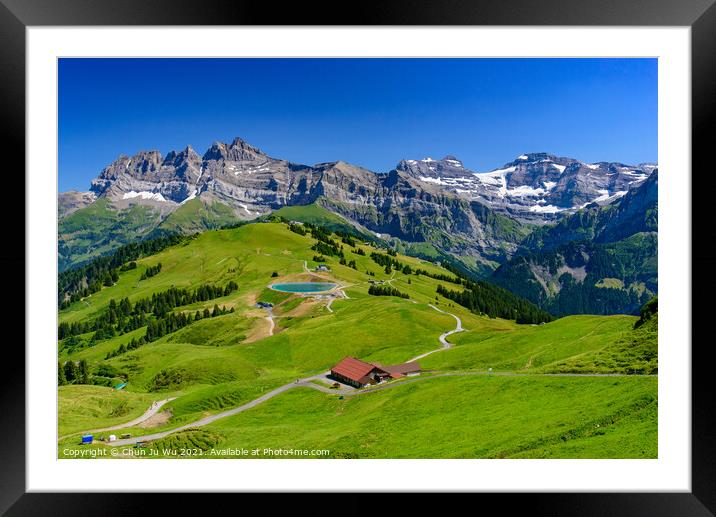 Landscape of mountains of Alps in summer with green meadow in Portes du Soleil, Switzerland, Europe Framed Mounted Print by Chun Ju Wu