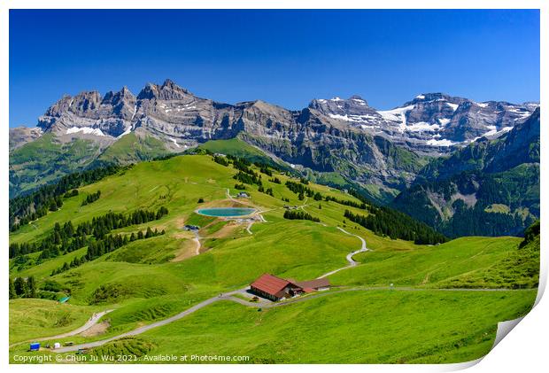 Landscape of mountains of Alps in summer with green meadow in Portes du Soleil, Switzerland, Europe Print by Chun Ju Wu