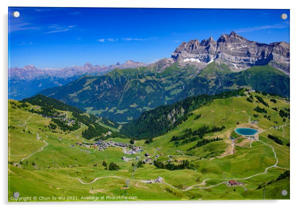 Landscape of mountains of Alps in summer with green meadow in Portes du Soleil, Switzerland, Europe Acrylic by Chun Ju Wu