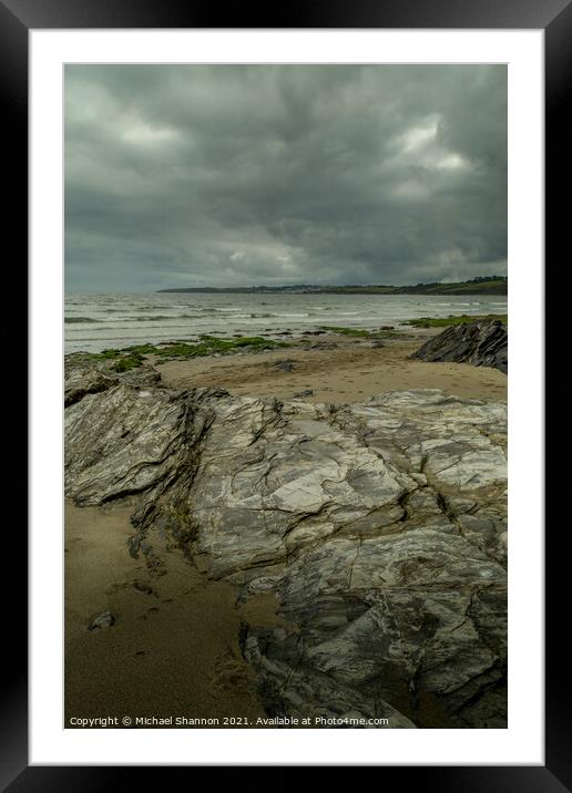 Grey Skies over Carne Beach in Cornwall Framed Mounted Print by Michael Shannon