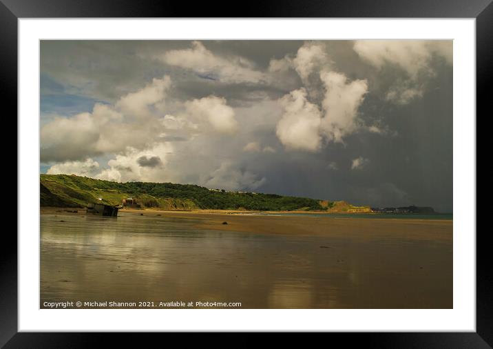 Rainy Day, Cayton Bay, North Yorkshire Framed Mounted Print by Michael Shannon