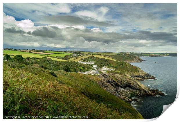 View of the Cornish Coastline around the village o Print by Michael Shannon