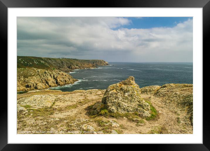 Clifftop View, close to Land's End in Cornwall Framed Mounted Print by Michael Shannon