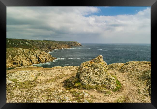 Clifftop View, close to Land's End in Cornwall Framed Print by Michael Shannon