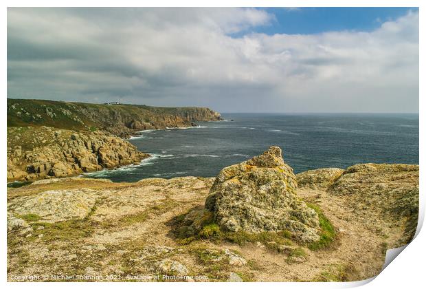 Clifftop View, close to Land's End in Cornwall Print by Michael Shannon