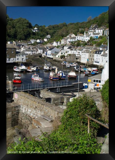Cliffside view of Polperro Harbour in Cornwall Framed Print by Michael Shannon