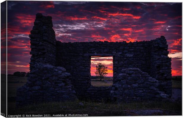 Red Sky Through a Stone Window Canvas Print by Rick Bowden