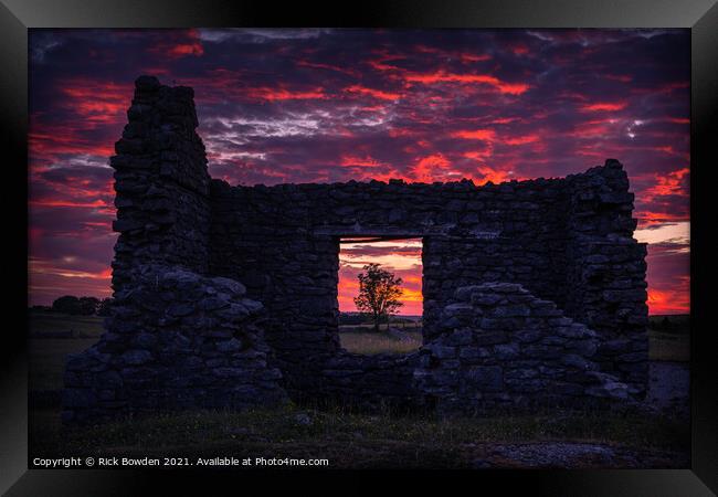 Red Sky Through a Stone Window Framed Print by Rick Bowden