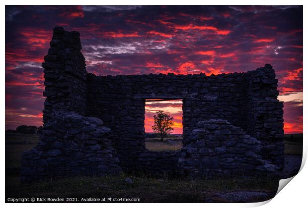 Red Sky Through a Stone Window Print by Rick Bowden